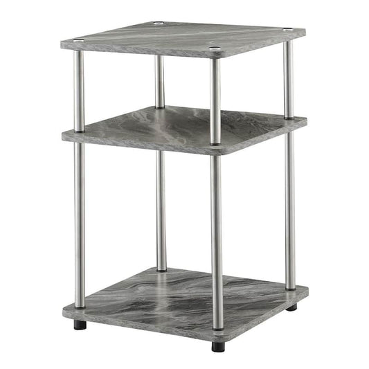 Designs2Go 15.75 in. Gray Faux Marble/Chrome Standard Square Particle Board End Table with 3 Tiers