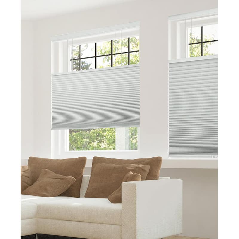 Cut-to-Width Gray Sheen 9/16 in. Blackout Cordless Cellular Shades - 25 in. W x 72 in. L