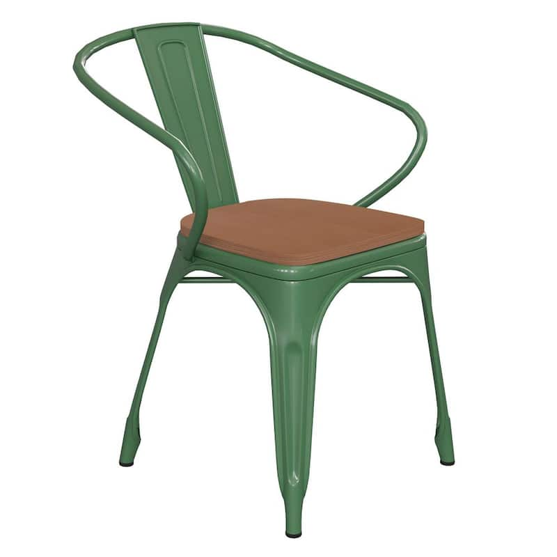 Green Metal Outdoor Dining Chair in Brown