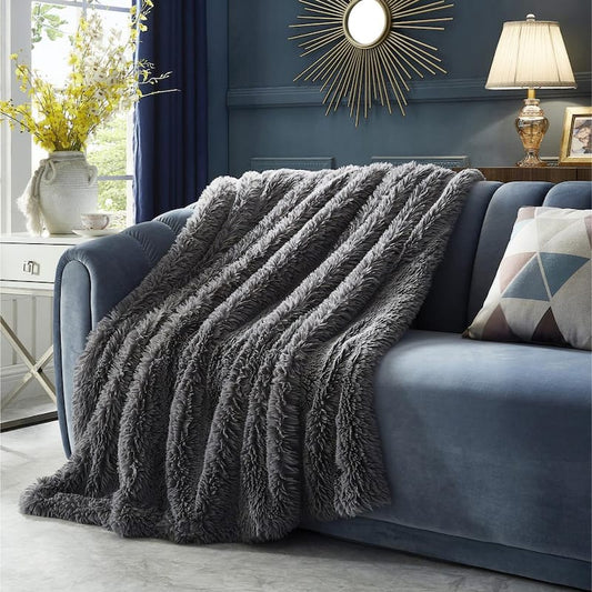 Yvonne Grey Throw Reverse Micromink 100% Polyester 50 in. x 60 in.