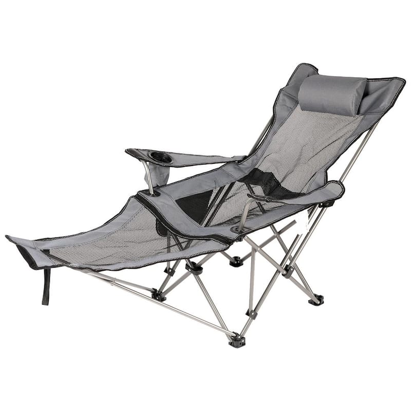 Outdoor Camping Chair with Removable Footrest, Large, Grey