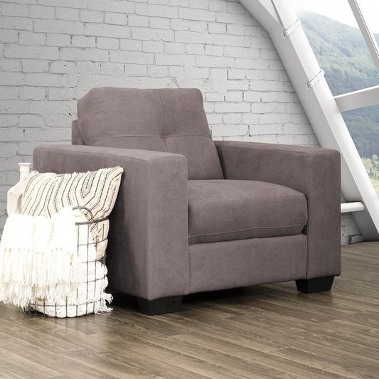 Club Tufted Grey Chenille Fabric Armchair