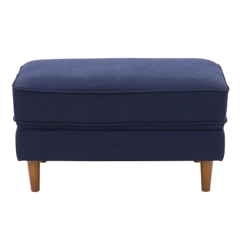 Mulberry Navy Blue Fabric Upholstered Modern Ottoman