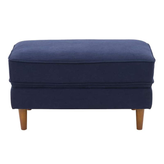 Mulberry Navy Blue Fabric Upholstered Modern Ottoman