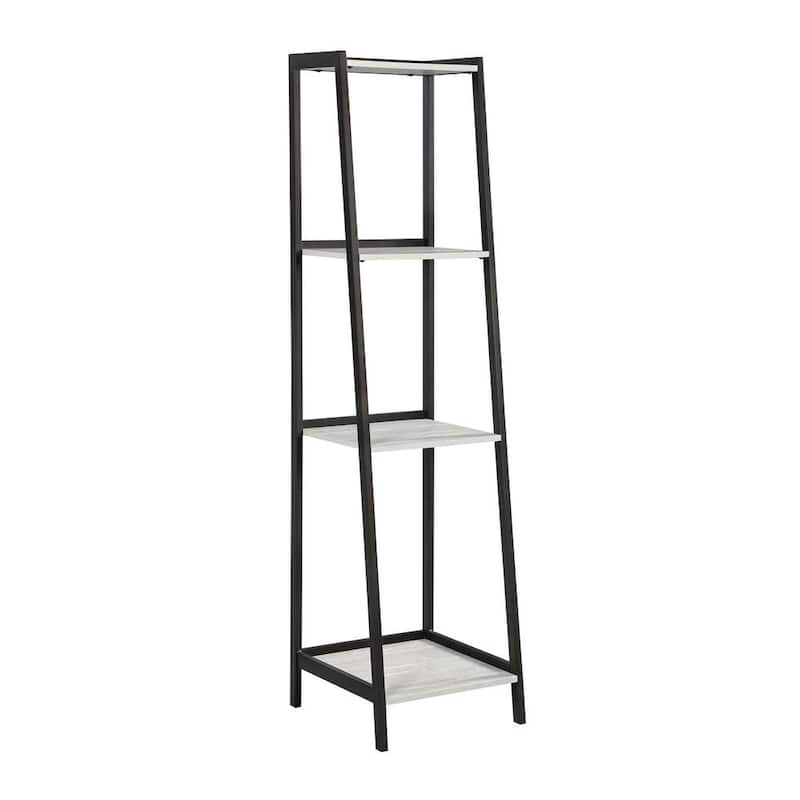 Pinckard 68.75 in. Grey Stone Herringbone and Black 4-Shelf Ladder Bookcase