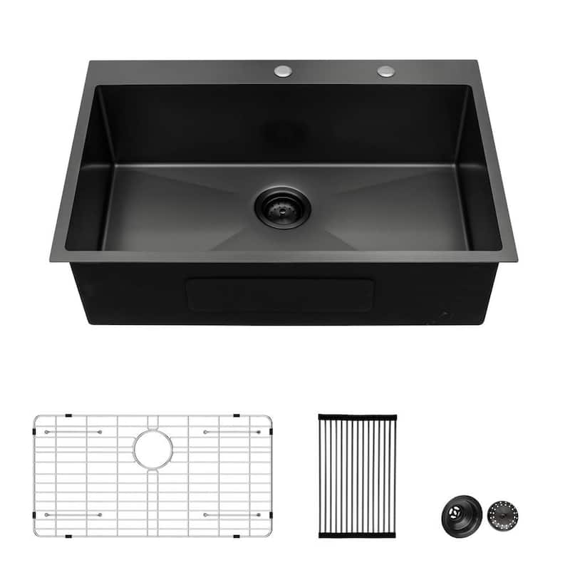 Drop-In Stainless Steel 28 in. 2-Hole Single Bowl Kitchen Sink with Accessories