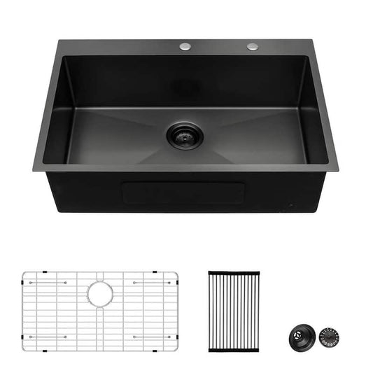 Drop-In Stainless Steel 28 in. 2-Hole Single Bowl Kitchen Sink with Accessories