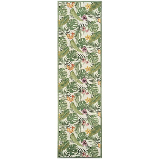 Dolce Flowering Fern Ivory-Hunter Green 2 ft. x 8 ft. Indoor/Outdoor Runner Rug