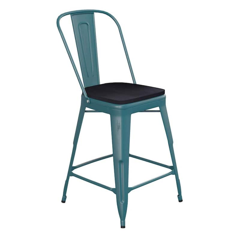 Kelly Blue-Teal/Black Metal Outdoor Bar Stool