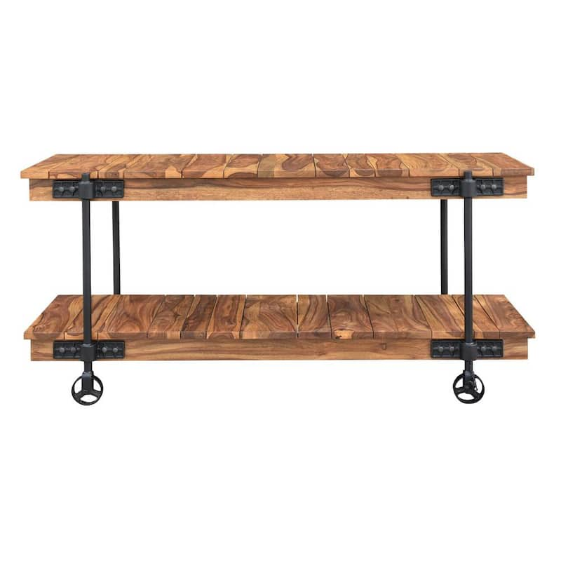 Kingston 63 in. Brown Rectangle Wooden Console Table with Metal Casters