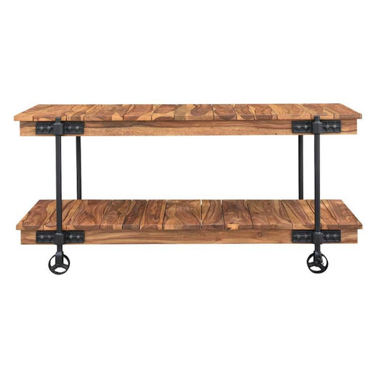 Kingston 63 in. Brown Rectangle Wooden Console Table with Metal Casters