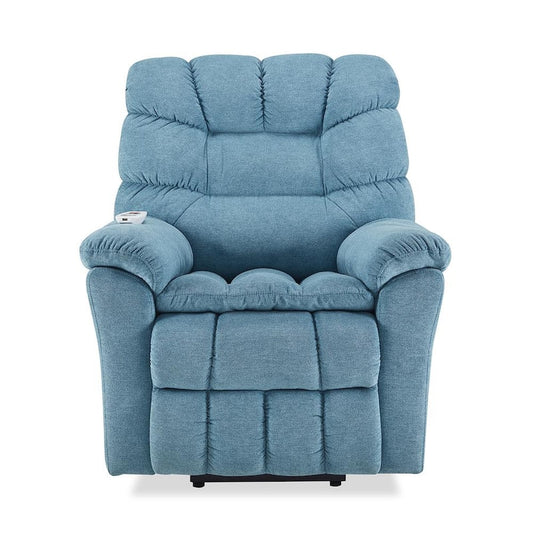 Light Blue Fabric Power Lift Adjustable Massage Chair Recliner for Elderly with Heating System and 4-Massage Point