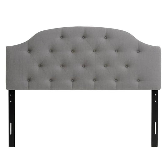 Light Gray Double Diamond Button Tufted Fabric Arched Panel Headboard