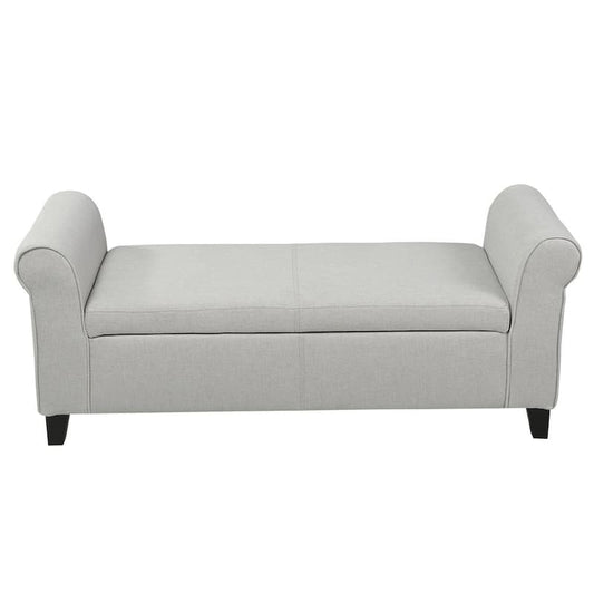 Light Gray Fabric Storage Ottoman Modern Bench