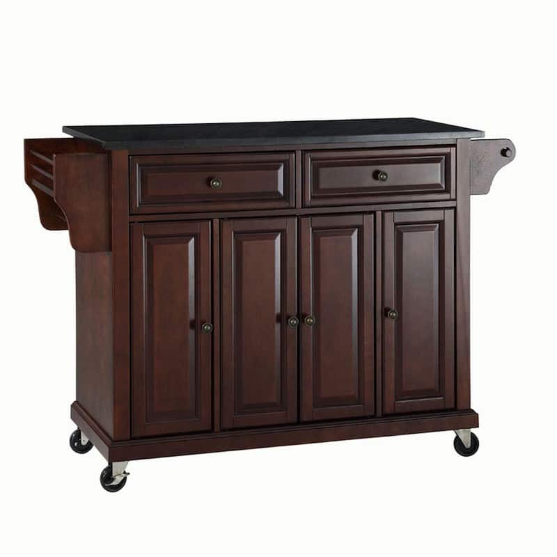 Full Size Mahogany Kitchen Cart with Black Granite Top