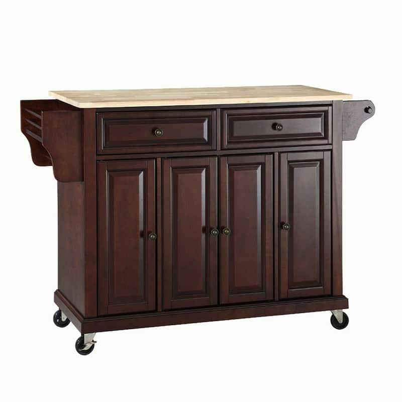 Full Size Mahogany Kitchen Cart with Natural Wood Top