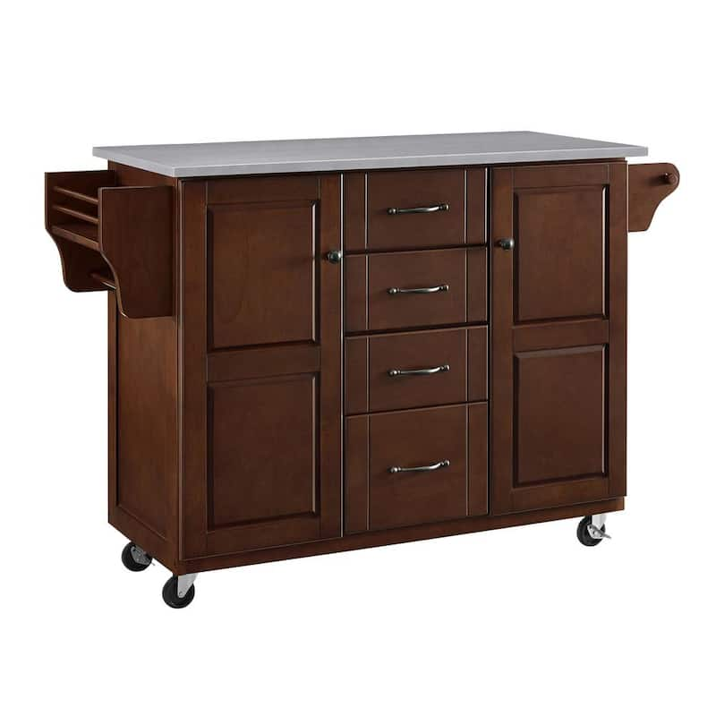 Eleanor Mahogany Kitchen Island with Stainless Steel Top