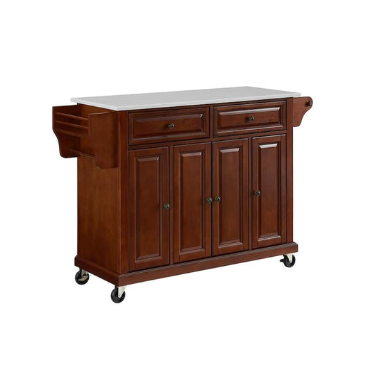 Full Size Mahogany Kitchen Cart with White Granite Top