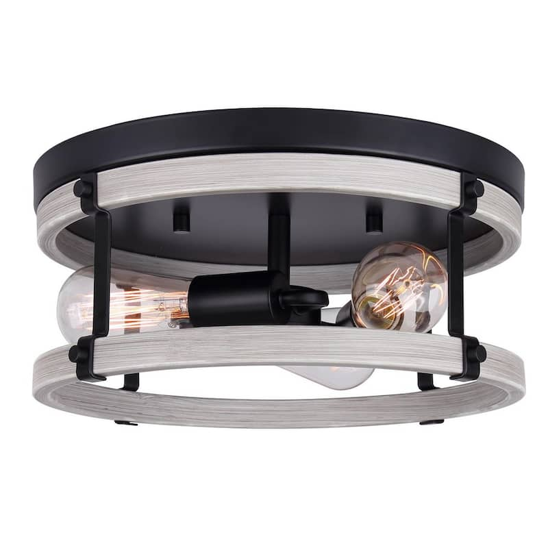 Joelle 14.25 in. 3-Light Matte Black and Brushed Grey Flush Mount