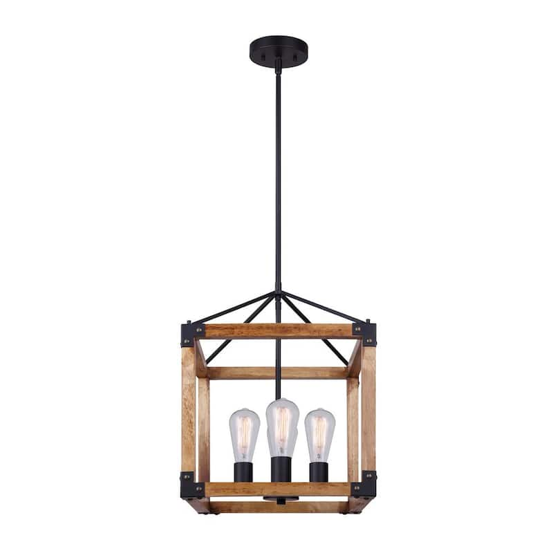 Moss 4-Light Matte Black and Real Wood Chandelier