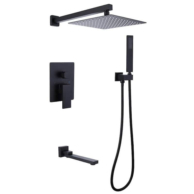 Single-Handle 3-Spray Square High Pressure Tub and Shower Faucet in Matte Black (Valve Included)