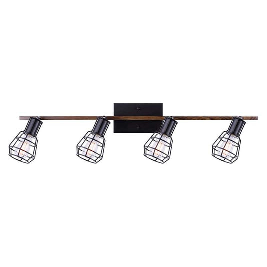 Toma 2.8 ft. 4-Light Matte Black and Faux Wood Incandescent or LED Track Lighting Kit