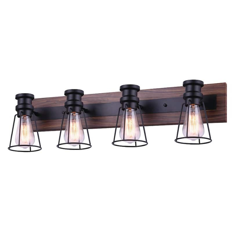 Blake 32 in. 4-Light Matte Black and Faux Wood Vanity Light