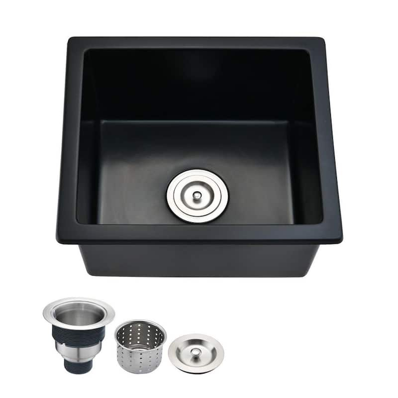 Quartz 18 in. Undermount Bar Sink With Basket Strainer