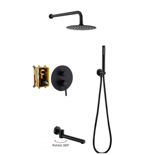 1-Spray Patterns Round 10 in. Wall Mount Dual Shower Heads with Handheld and Tub Faucet in Matte Black