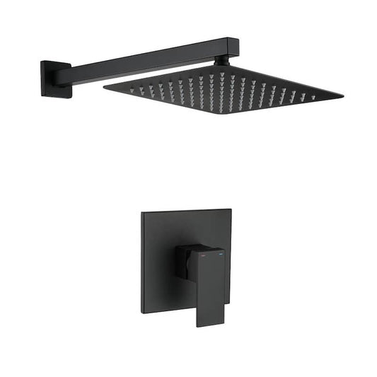 Single-Handle 1-Spray Square with 1.5 GPM 10 in. High Pressure Shower Faucet in Matte Black (Valve Included)