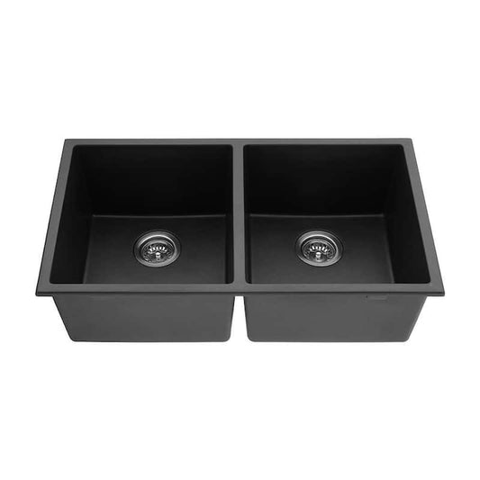 Quartz 32 in. Double Bowl Undermount Kitchen Sink with Basket Strainer