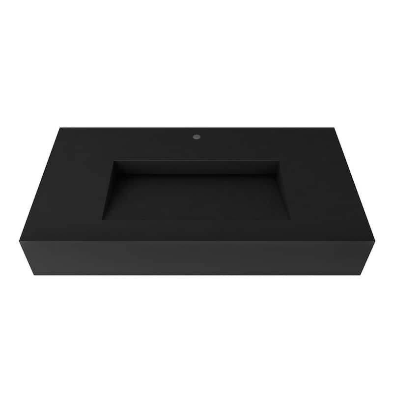 Pyramid 35.43 in. Wall Mount Solid Surface Single-Basin Rectangle Bathroom Sink in Matte Black