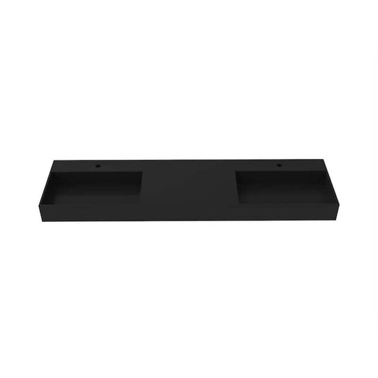 Juniper 72 in. Wall Mount Solid Surface Double-Basin Rectangle Bathroom Sink in Matte Black