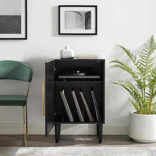 Everett Matte Black Record Player Stand