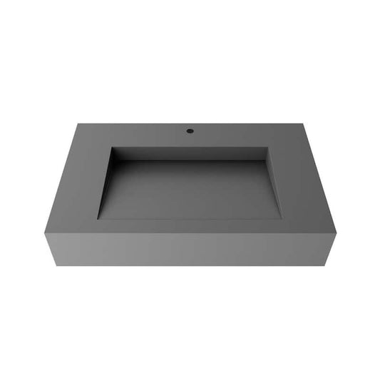 Pyramid 30 in. Wall Mount Solid Surface Single-Basin Rectangle Non Vessel Bathroom Sink in Matte Grey