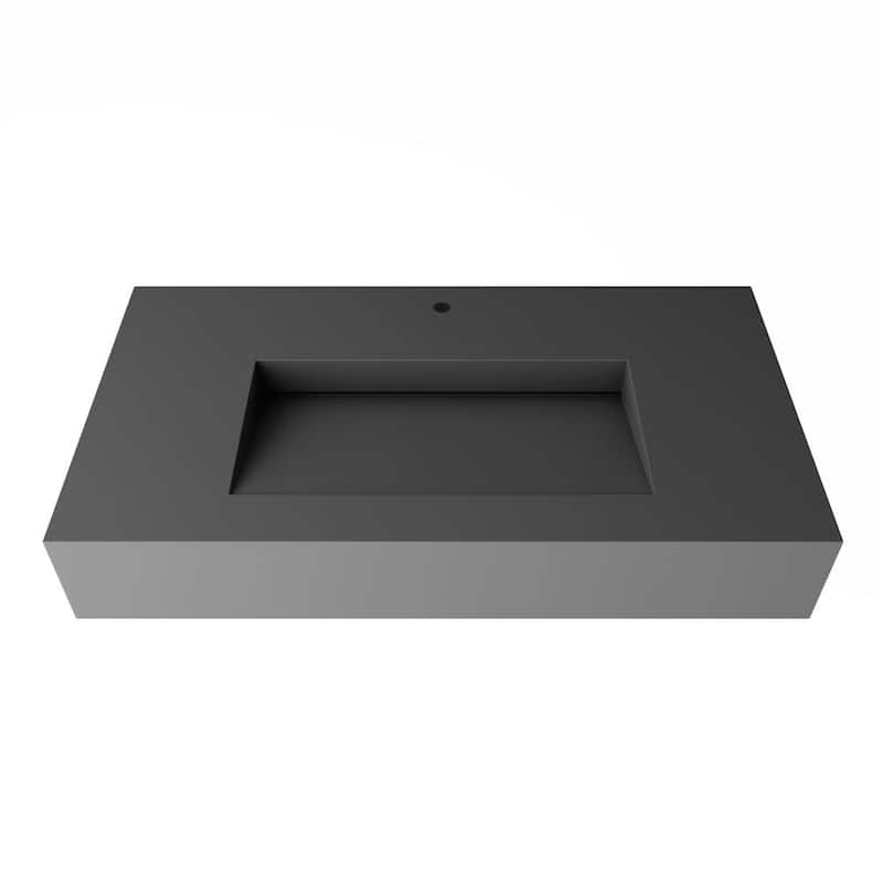 Pyramid 35.43 in. Wall Mount Solid Surface Single-Basin Rectangle Non Vessel Bathroom Sink in Matte Gray