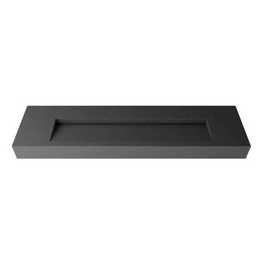 Pyramid 72 in. Wall Mount Solid Surface Single-Basin Rectangle Non Vessel Bathroom Sink No Faucet Hole in Matte Grey