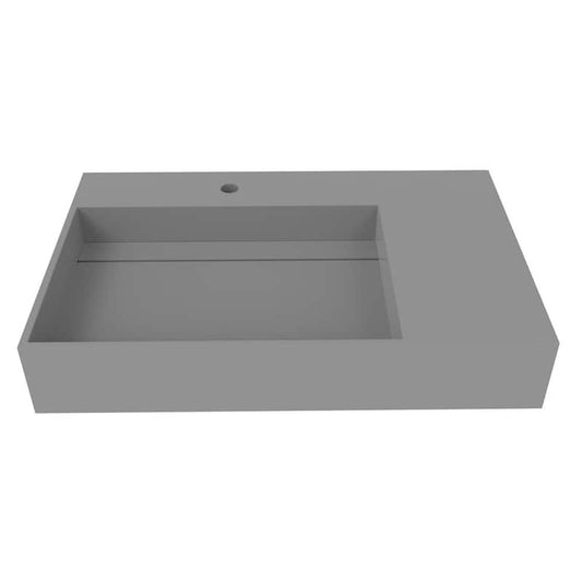 Juniper 30 in. Wall Mounted Solid Surface Left Side Basin Rectangle Non Vessel Bathroom Sink in Matte Gray