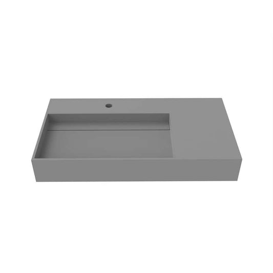 Juniper 36 in. Wall Mount Solid Surface Left Side Basin Rectangular Bathroom Sink in Matte Gray