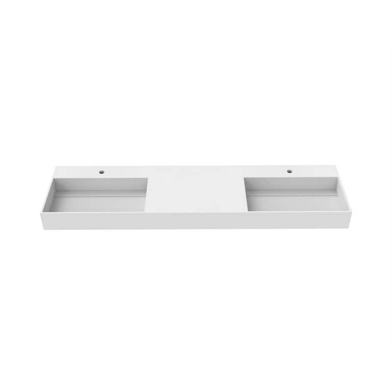 Juniper 72 in. Wall Mount Solid Surface Double-Basin Rectangle Bathroom Sink in Matte White