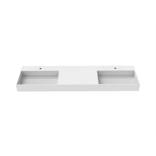 Juniper 72 in. Wall Mount Solid Surface Double-Basin Rectangle Bathroom Sink in Matte White