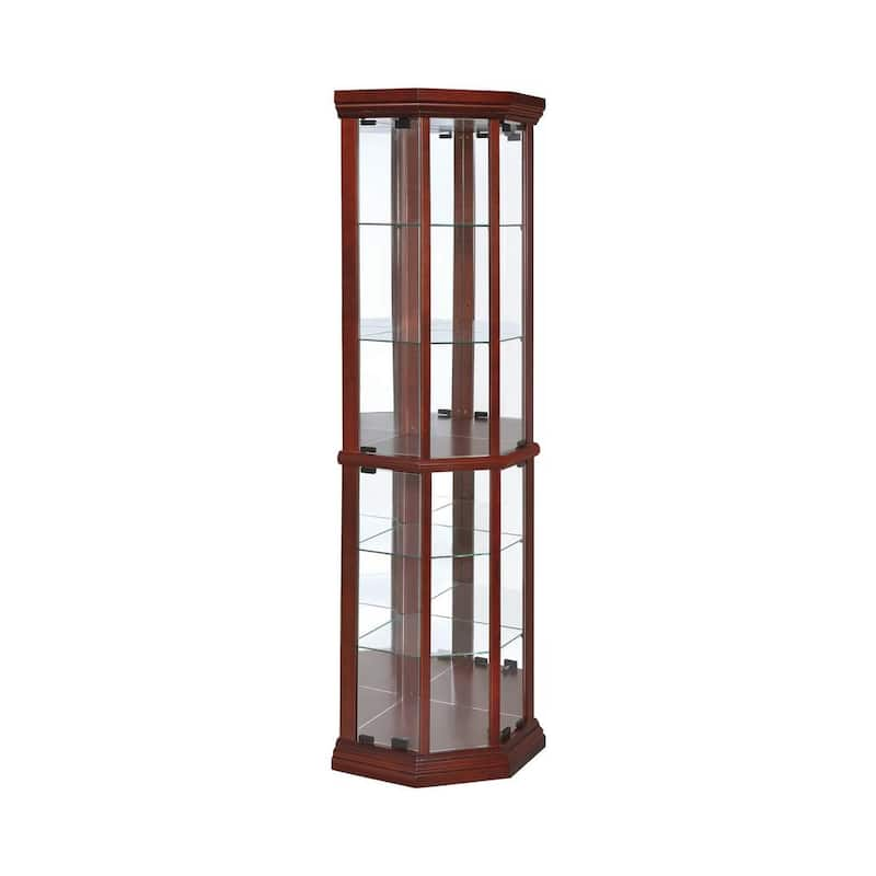 Medium Brown Corner Curio Cabinet with Adjustable Glass Shelves