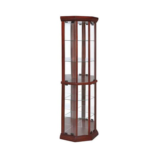 Medium Brown Corner Curio Cabinet with Adjustable Glass Shelves