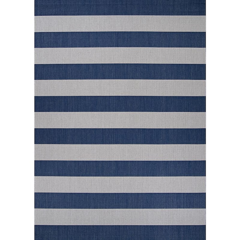 Afuera Yacht Club Midnight Blue-Ivory 9 ft. x 12 ft. Indoor/Outdoor Area Rug