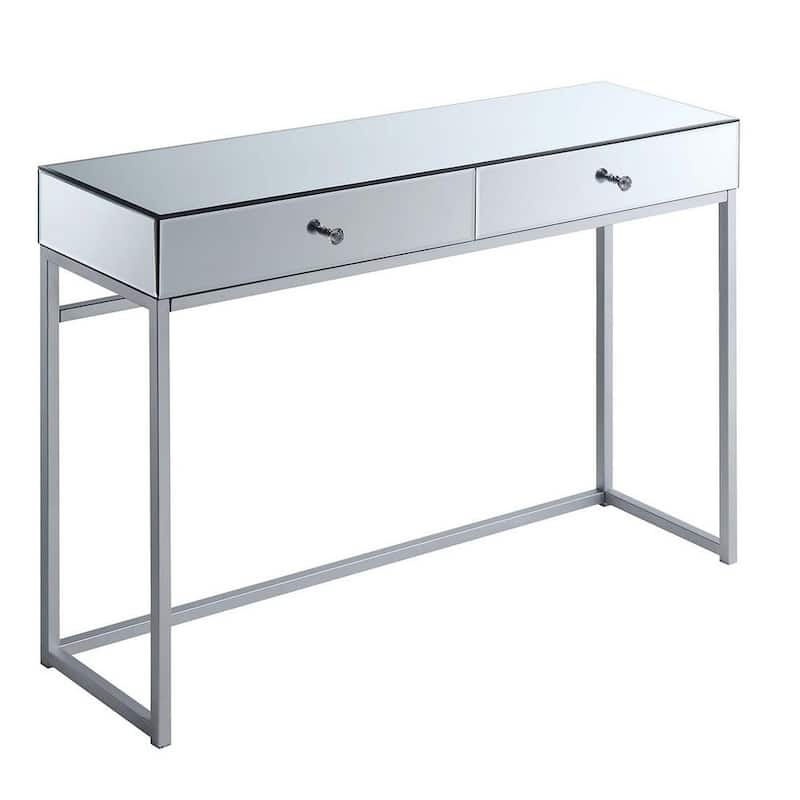 Reflections 42 in. Mirror/Silver Standard Height Rectangle Mirror Top Console Table with 2-Drawers