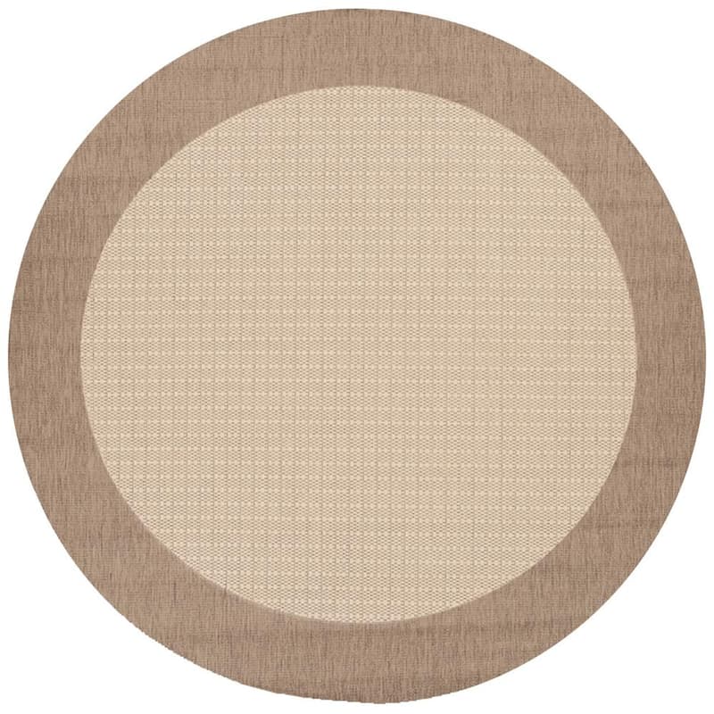 Recife Checkered Field Natural-Cocoa 8 ft. x 8 ft. Round Indoor/Outdoor Area Rug