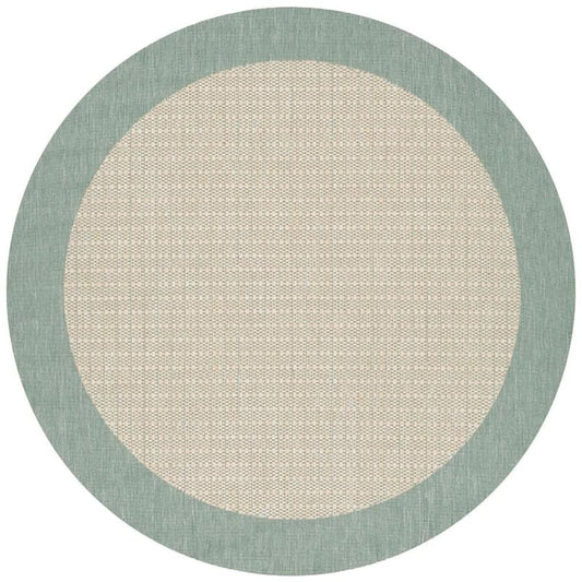 Recife Checkered Field Natural-Green 8 ft. x 8 ft. Round Indoor/Outdoor Area Rug