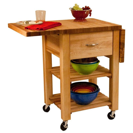 Natural Wood Kitchen Cart with Drop Leaf