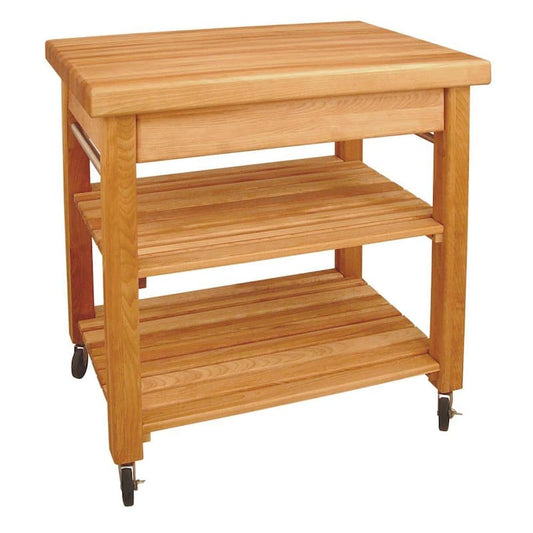 French Country Natural Wood Kitchen Cart with Storage