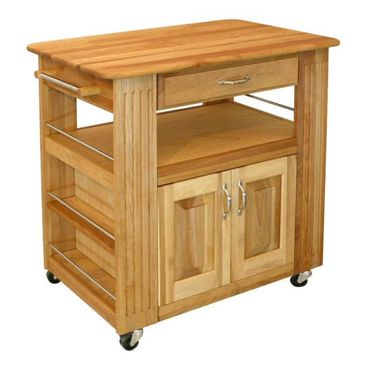 Natural Wood Kitchen Cart with Storage